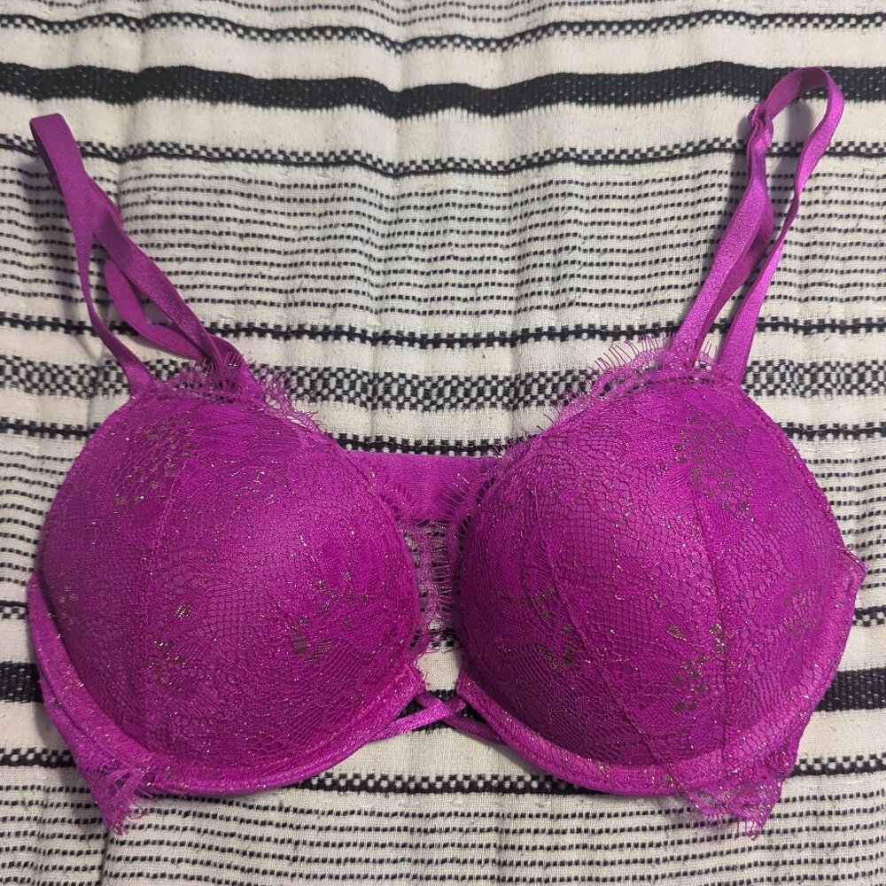 Victoria's Secret Bombshell Add 2-Cups Smooth Bra - Hot Pink with Gold 32B